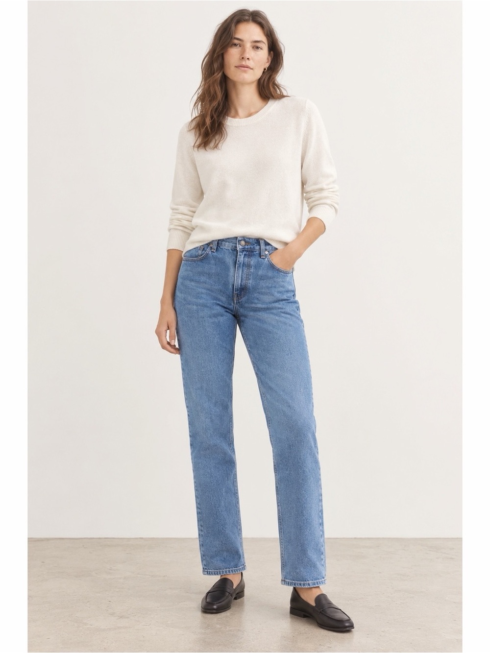 Oak + Fort Woman Blue Denim High Waist Straight Leg Jeans MEDIUM